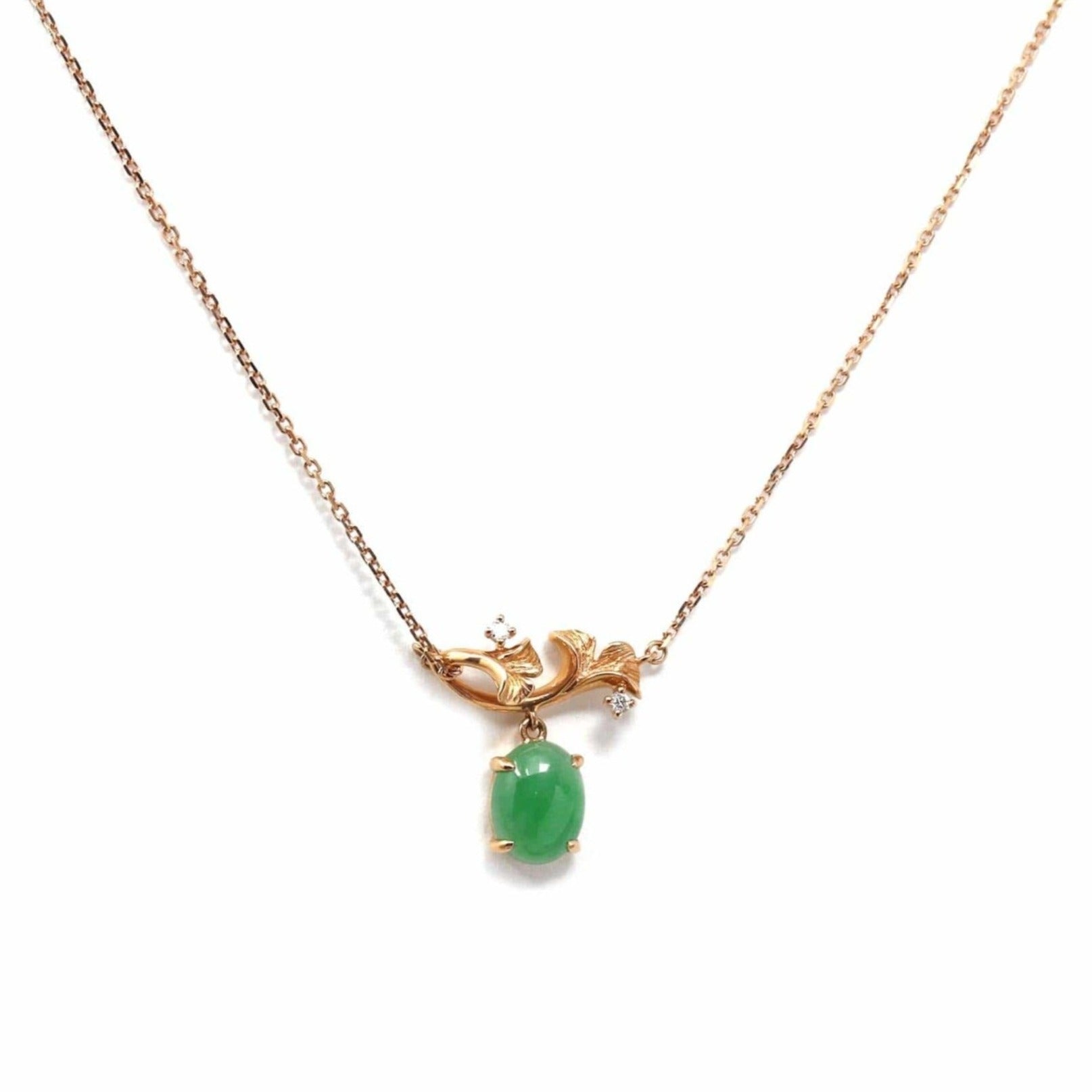 Baikalla Jewelry Gold Jadeite Necklace Copy of 18k Rose Gold Jadeite Jade Diamond Pendant Necklace Ginkgo Leaf