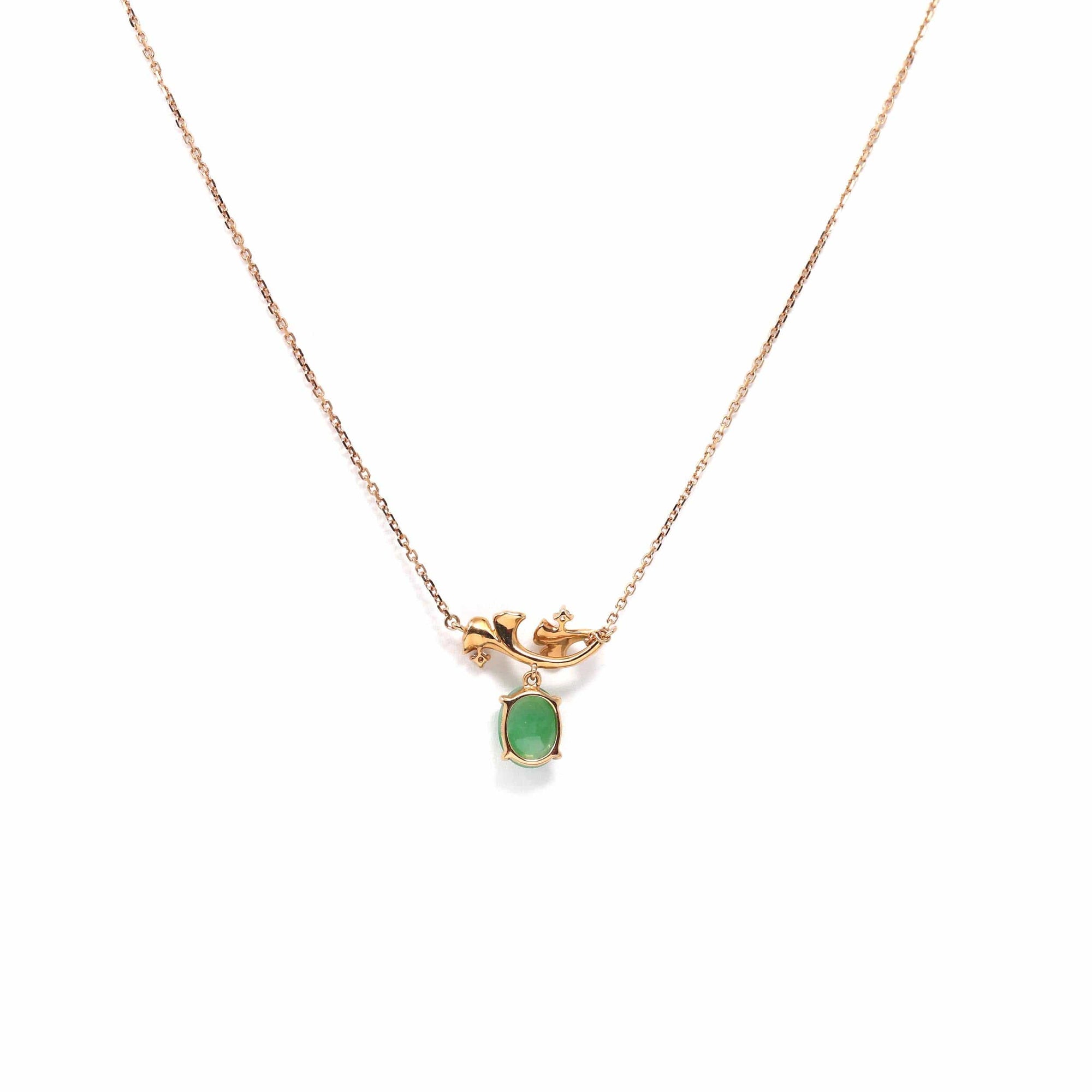 Baikalla Jewelry Gold Jadeite Necklace Copy of 18k Rose Gold Jadeite Jade Diamond Pendant Necklace Ginkgo Leaf