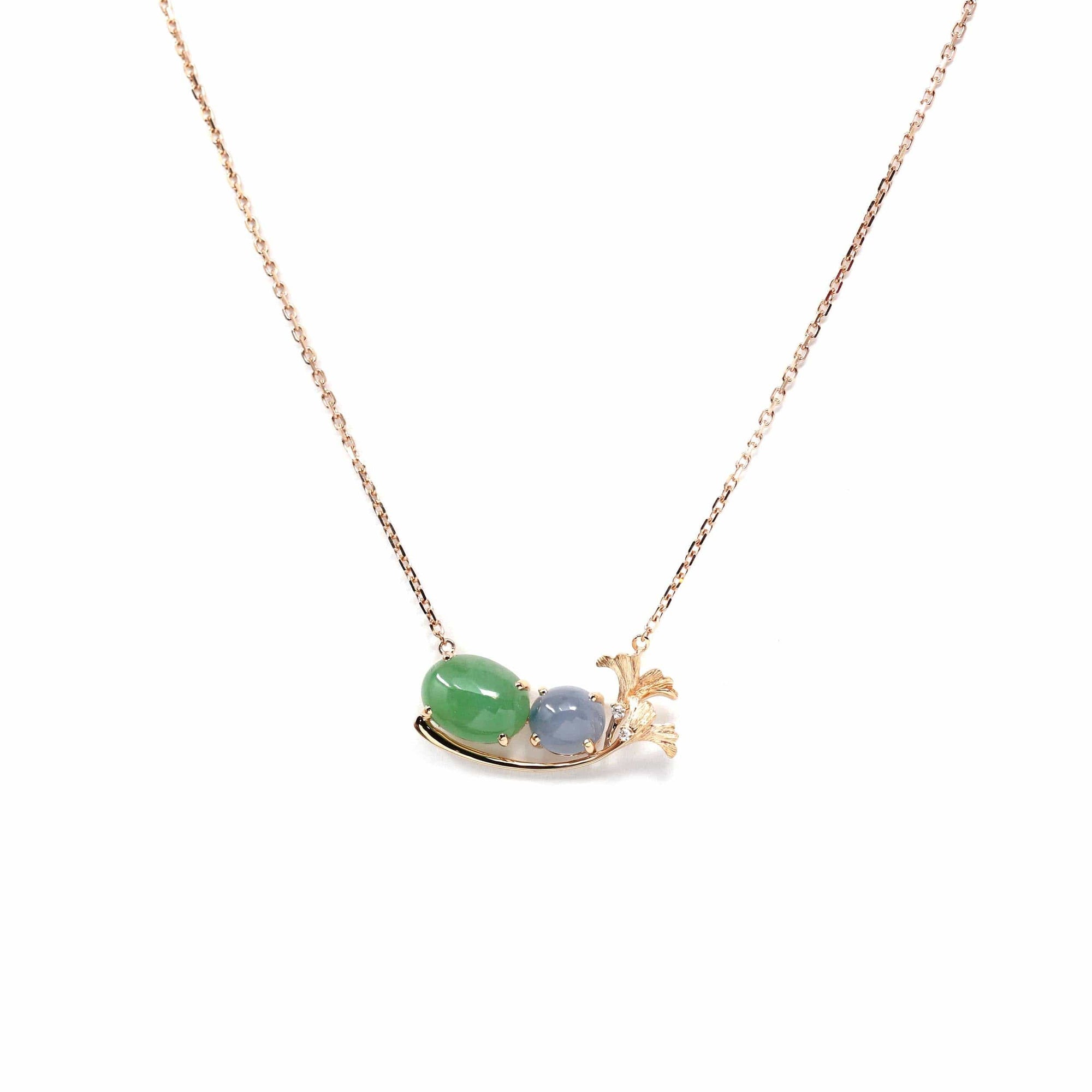 Baikalla Jewelry Gold Jadeite Necklace Copy of Copy of Copy of Copy of Copy of 18k Rose Gold Jadeite Jade Diamond Pendant Necklace Ginkgo Leaf