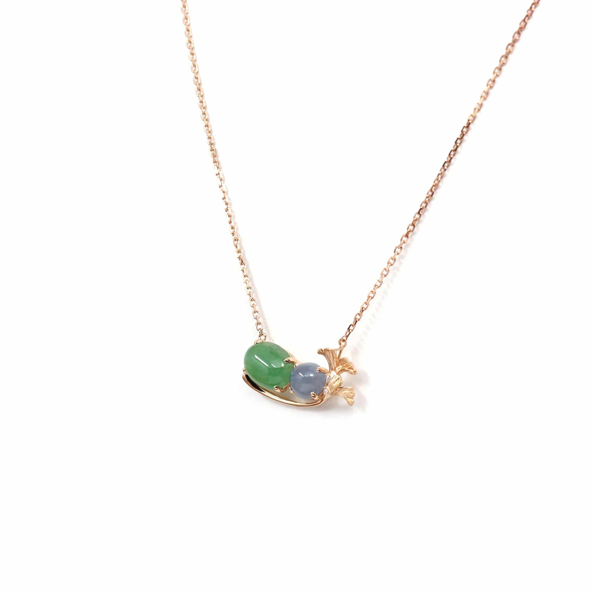 Baikalla Jewelry Gold Jadeite Necklace Copy of Copy of Copy of Copy of Copy of 18k Rose Gold Jadeite Jade Diamond Pendant Necklace Ginkgo Leaf