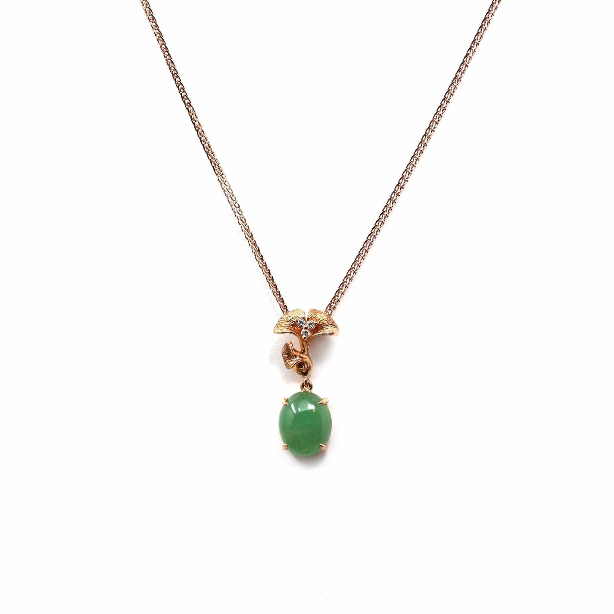 Baikalla Jewelry Gold Jadeite Necklace Copy of Copy of 18k Rose Gold Jadeite Jade Diamond Pendant Necklace Ginkgo Leaf