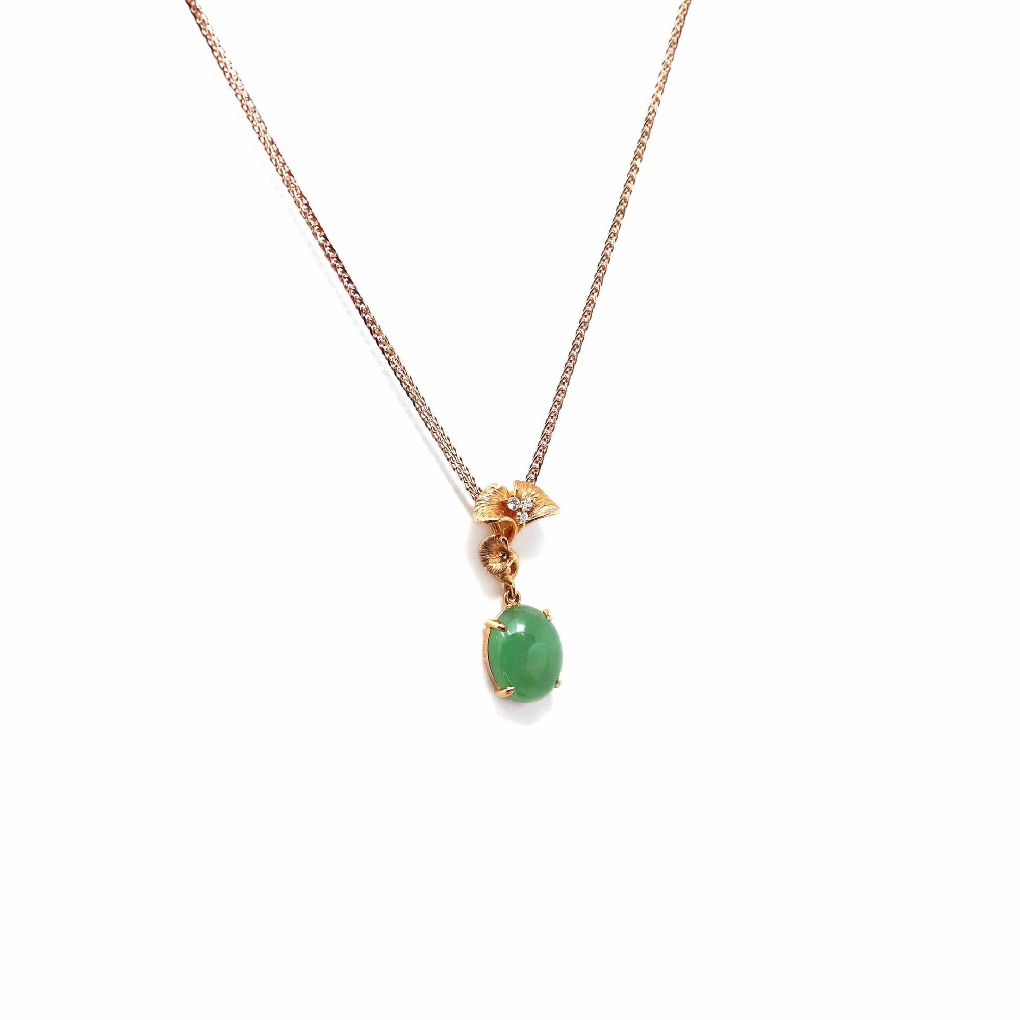 Baikalla Jewelry Gold Jadeite Necklace Copy of Copy of 18k Rose Gold Jadeite Jade Diamond Pendant Necklace Ginkgo Leaf