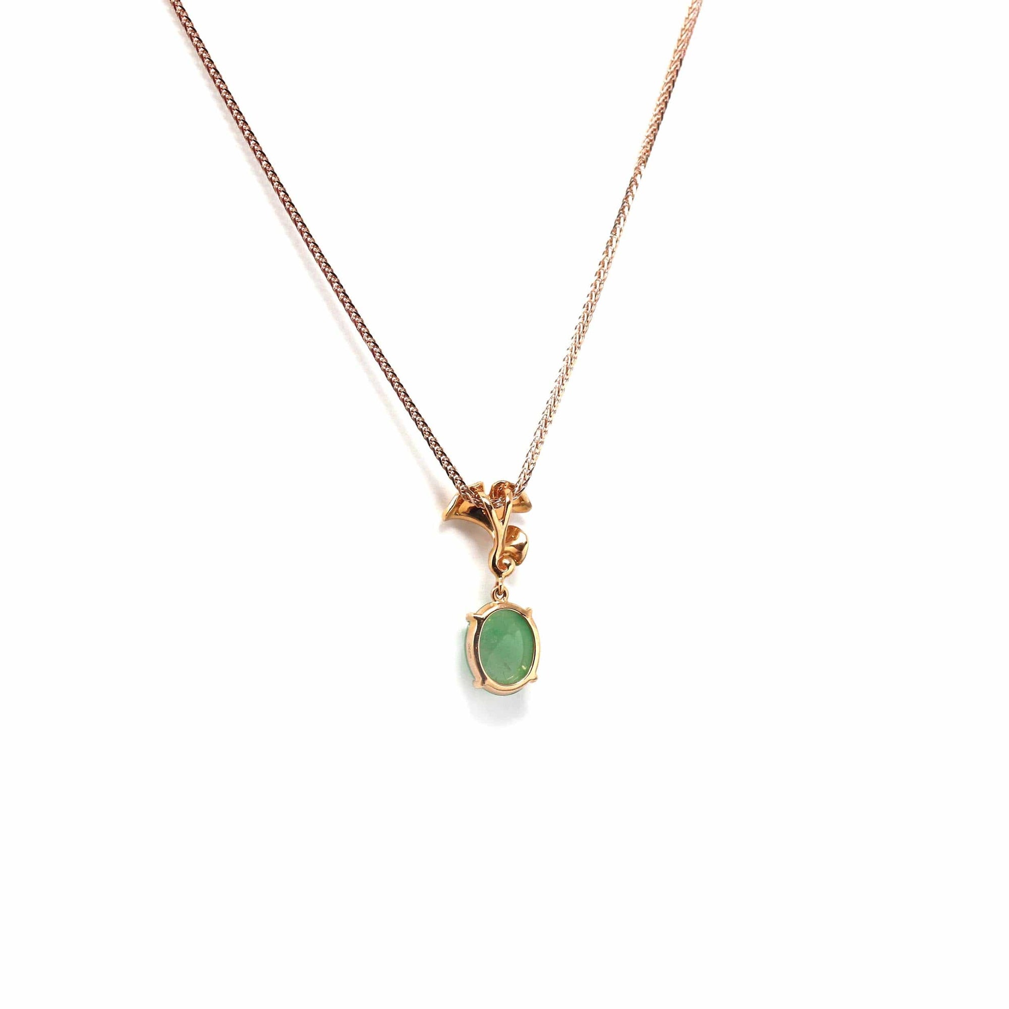 Baikalla Jewelry Gold Jadeite Necklace Copy of Copy of 18k Rose Gold Jadeite Jade Diamond Pendant Necklace Ginkgo Leaf