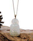 Baikalla Jewelry Jade Guanyin Pendant Necklace Copy of "Goddess of Compassion" 14k Yellow Gold Genuine Burmese Jadeite Jade Guanyin Necklace With Good Luck Design