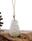 Baikalla Jewelry Jade Guanyin Pendant Necklace Copy of "Goddess of Compassion" 14k Yellow Gold Genuine Burmese Jadeite Jade Guanyin Necklace With Good Luck Design