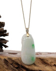 Baikalla Jewelry Jade Pendant Copy of Natural Jadeite "Longevity Peach" ShouTao Necklace With 14k Yellow Gold Diamond Bail