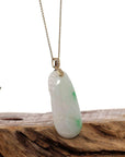 Baikalla Jewelry Jade Pendant Copy of Natural Jadeite "Longevity Peach" ShouTao Necklace With 14k Yellow Gold Diamond Bail