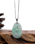 Baikalla Jewelry Jade Guanyin Pendant Necklace Copy of Natural Light Green Jadeite Jade Ru Yi Pendant Necklace With Sterling Silver Bail