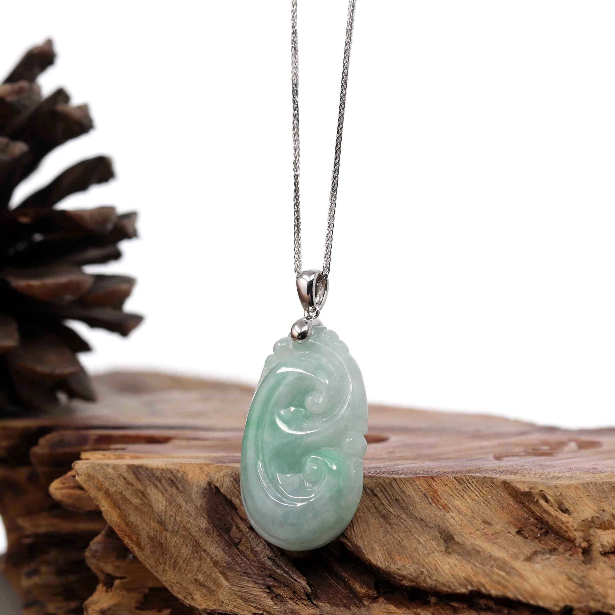 Baikalla Jewelry Jade Guanyin Pendant Necklace Copy of Natural Light Green Jadeite Jade Ru Yi Pendant Necklace With Sterling Silver Bail