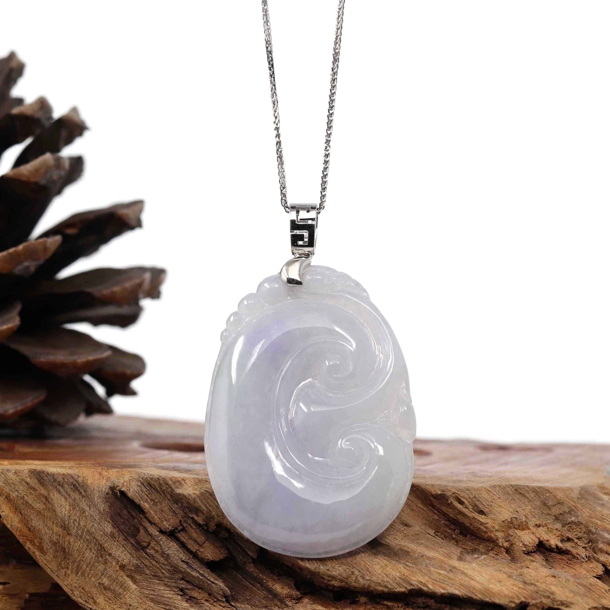 Baikalla Jewelry Jade Guanyin Pendant Necklace Copy of Genuine Lavender Jadeite Jade Ru Yi Pendant Necklace With Sterling Silver Bail