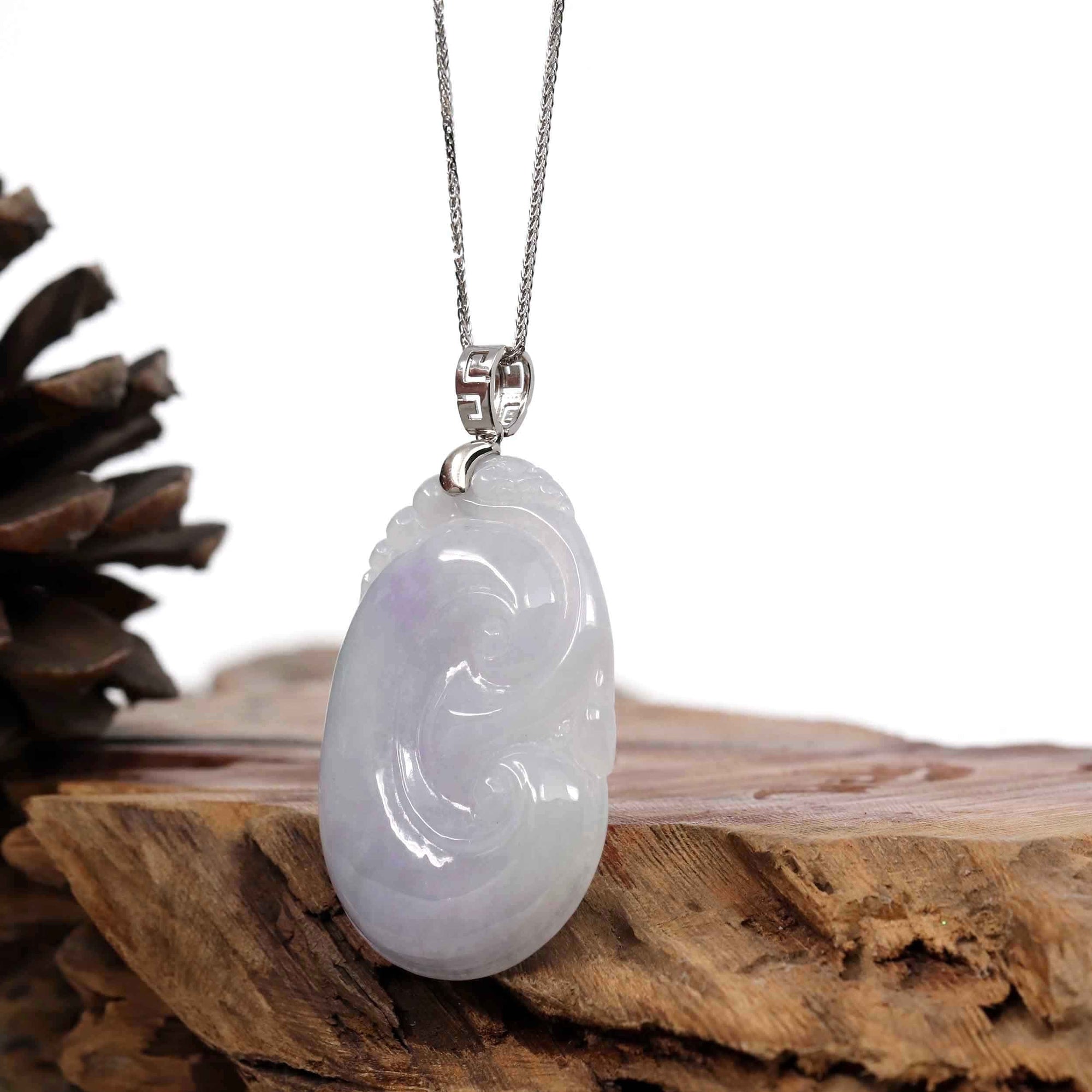 Baikalla Jewelry Jade Guanyin Pendant Necklace Copy of Genuine Lavender Jadeite Jade Ru Yi Pendant Necklace With Sterling Silver Bail