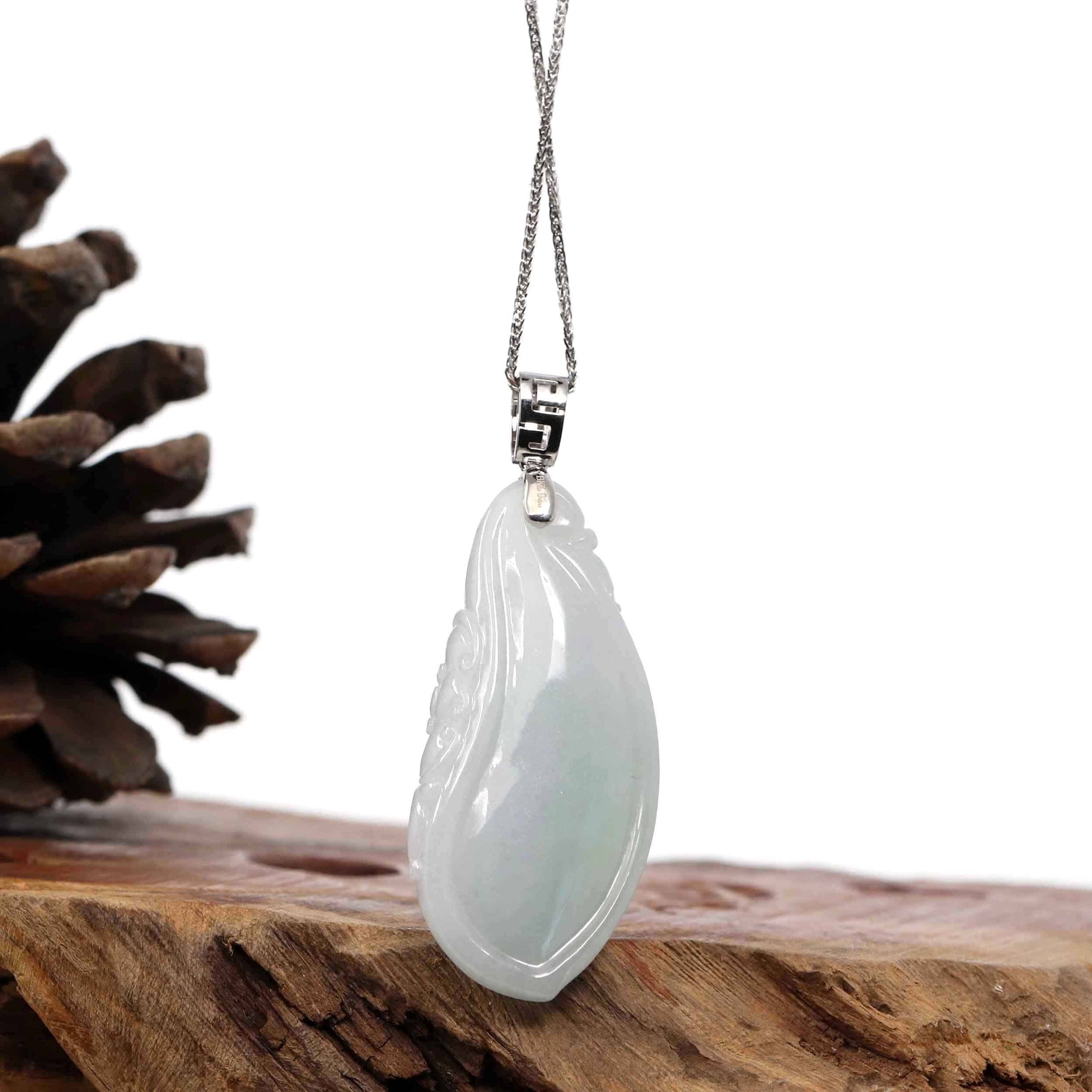 Baikalla Jewelry Jade Pendant Copy of "Shou Tao" (Longevity Peach) Natural Blue green Jadeite Jade, Necklace With Silver Bail