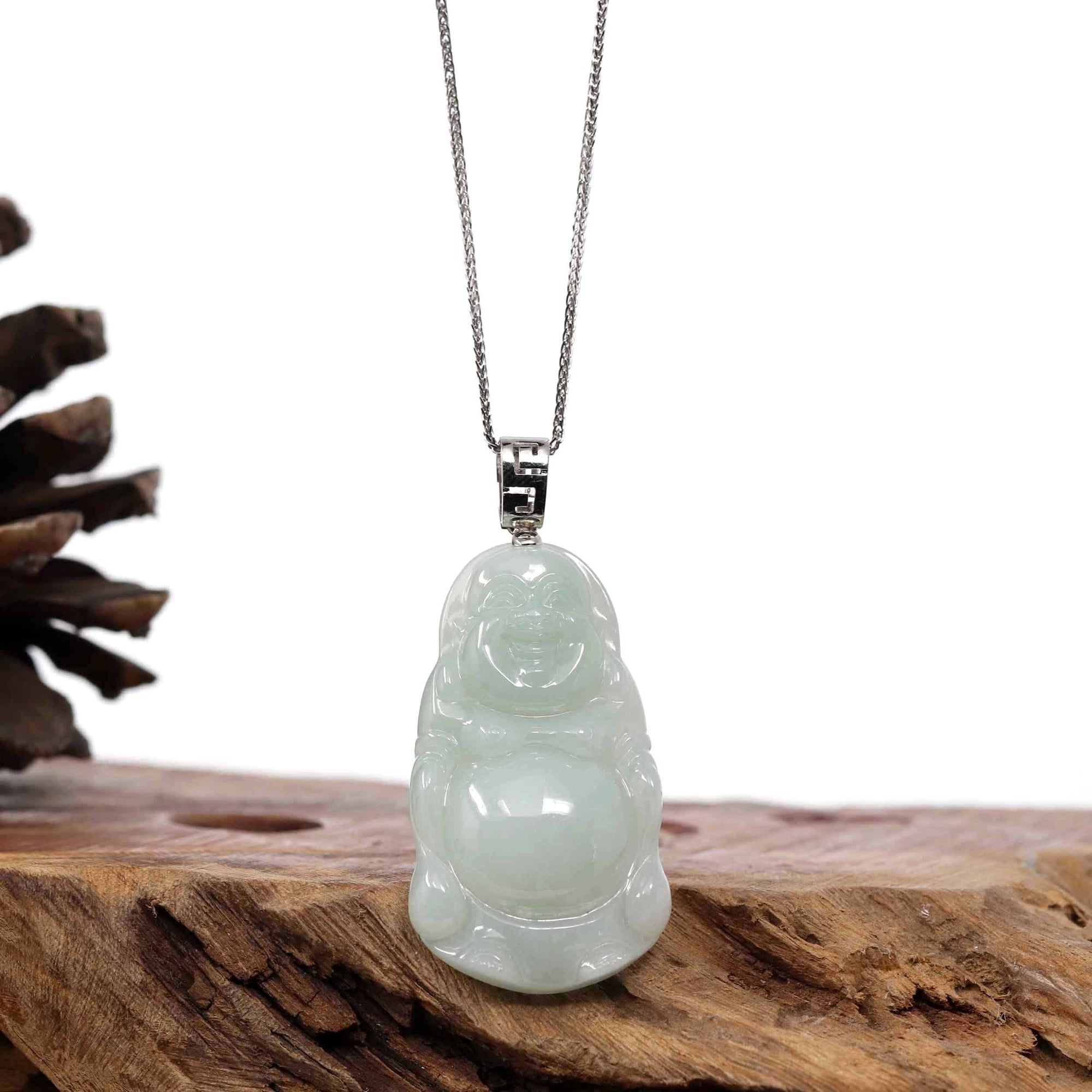 Baikalla Jewelry Jade Buddha Pendant Copy of Baikalla™ "Standing Buddha" Genuine Green Jadeite Buddha Pendant Necklace With Silver  Bail