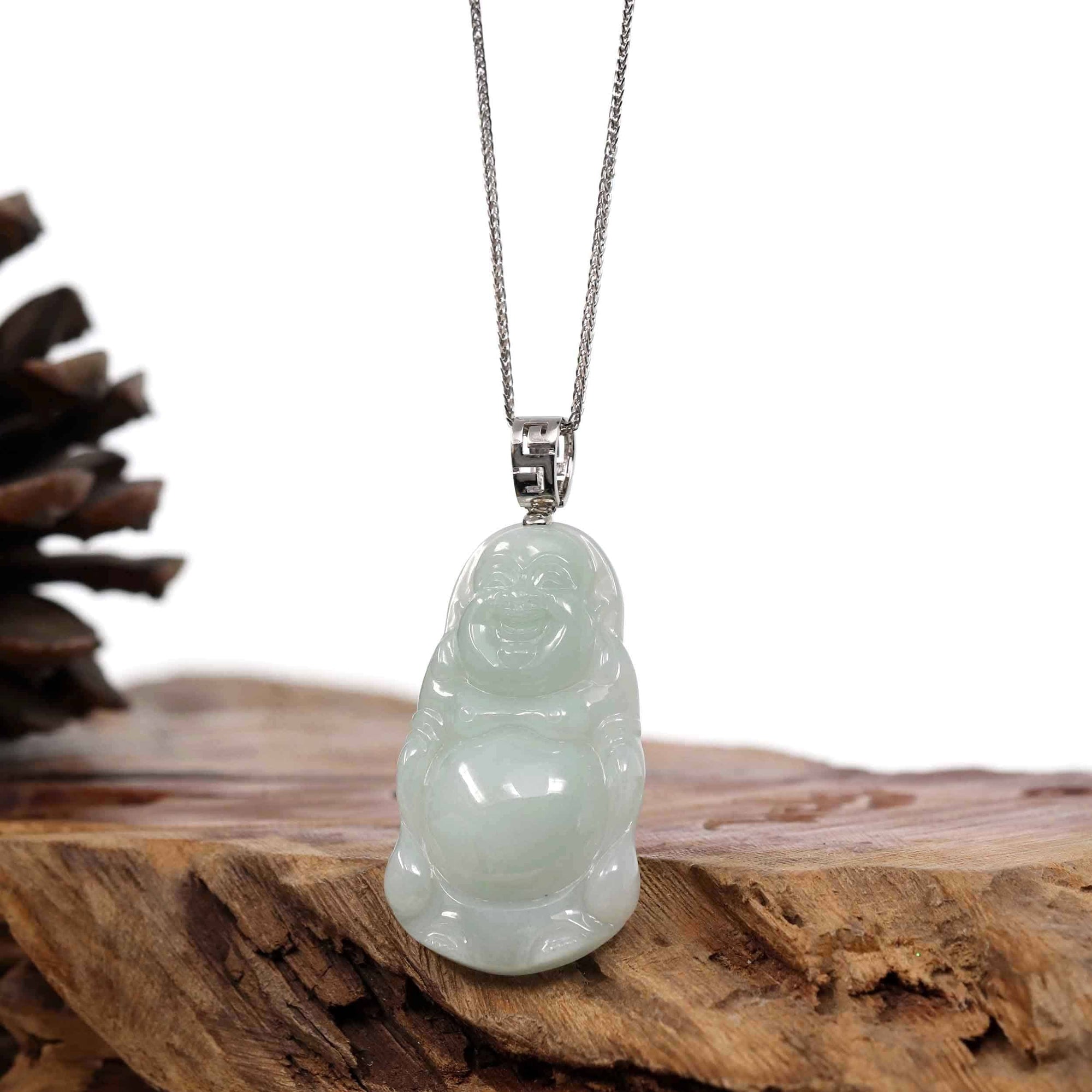 Baikalla Jewelry Jade Buddha Pendant Copy of Baikalla™ "Standing Buddha" Genuine Green Jadeite Buddha Pendant Necklace With Silver  Bail