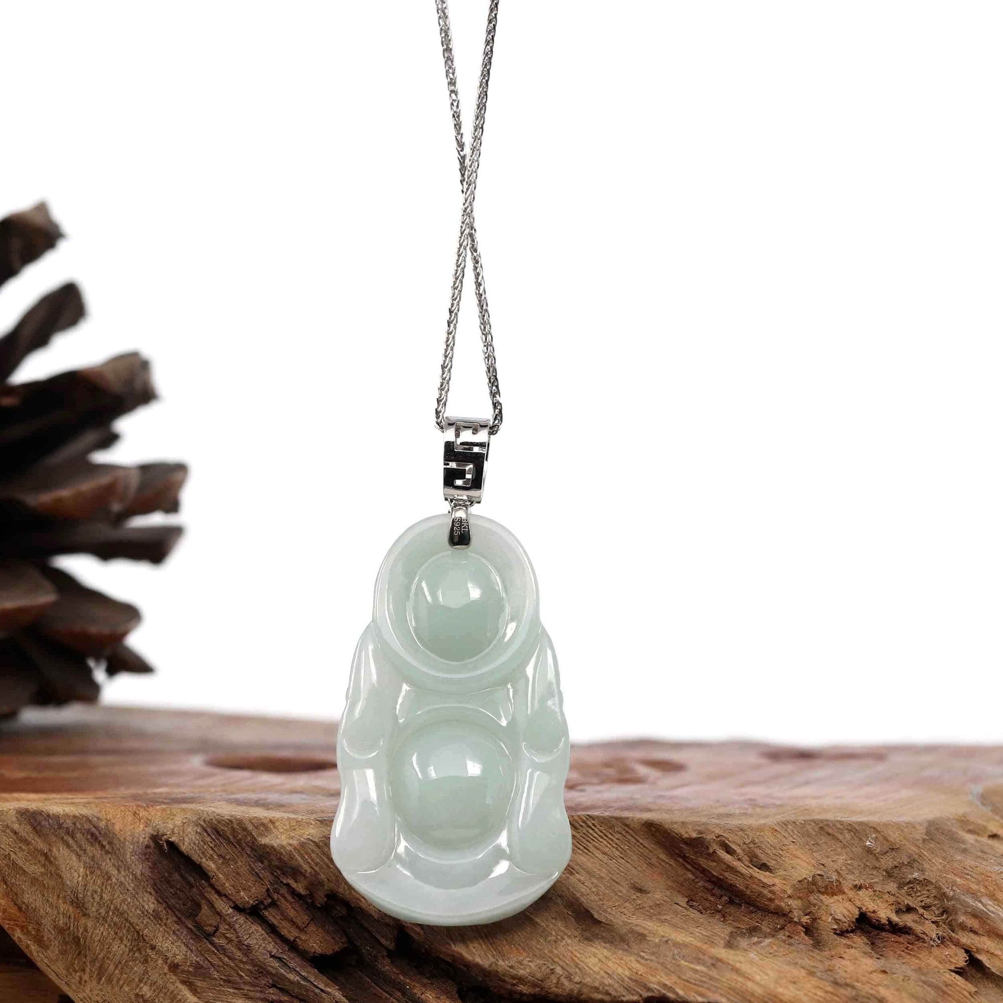 Baikalla Jewelry Jade Buddha Pendant Copy of Baikalla™ "Standing Buddha" Genuine Green Jadeite Buddha Pendant Necklace With Silver  Bail