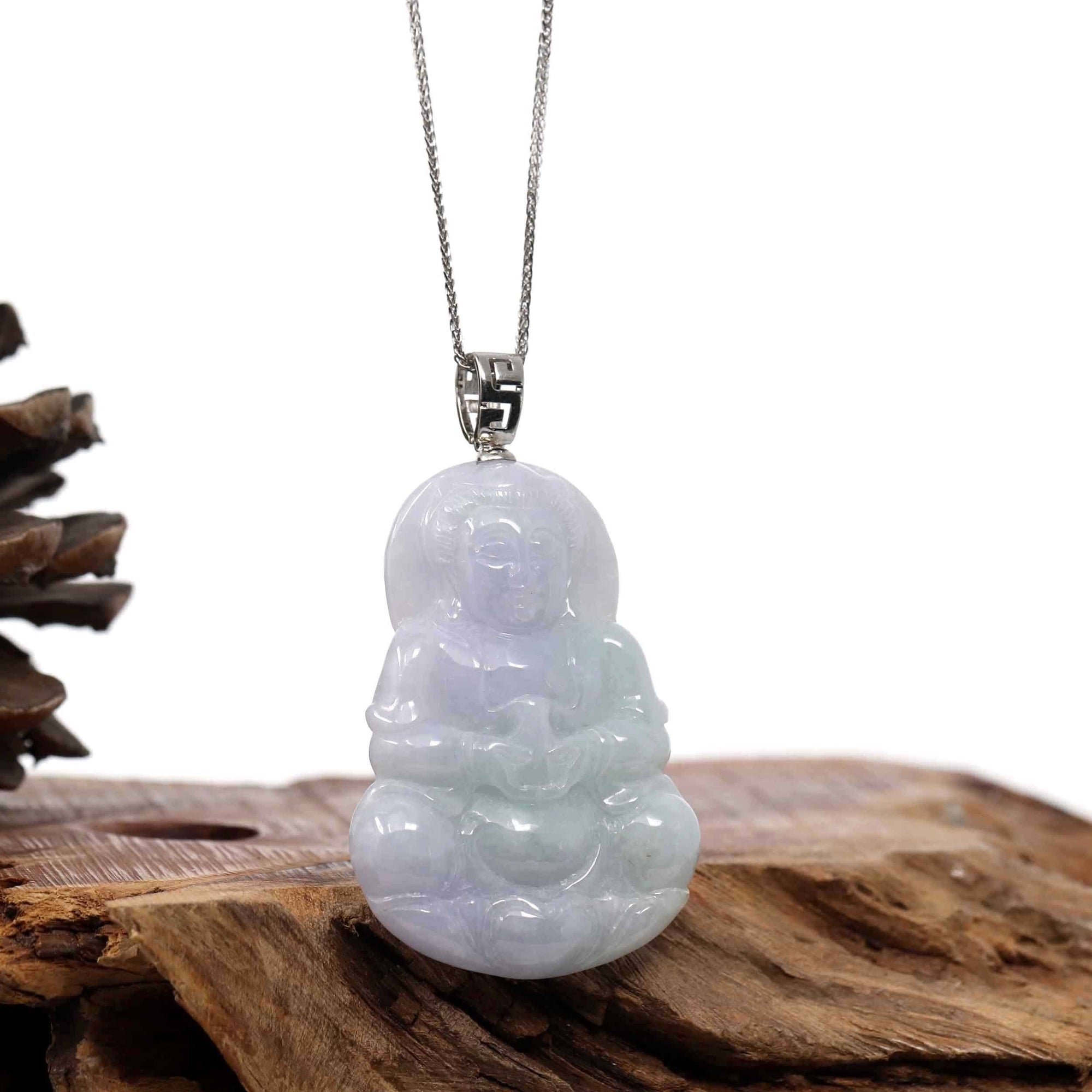 Baikalla Jewelry Jade Guanyin Pendant Necklace Copy of &quot;Goddess of Compassion&quot; Sterling Silver Genuine Burmese Jadeite Jade Guanyin Necklace With Good Luck Design