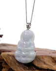 Baikalla Jewelry Jade Guanyin Pendant Necklace Copy of "Goddess of Compassion" Sterling Silver Genuine Burmese Jadeite Jade Guanyin Necklace With Good Luck Design