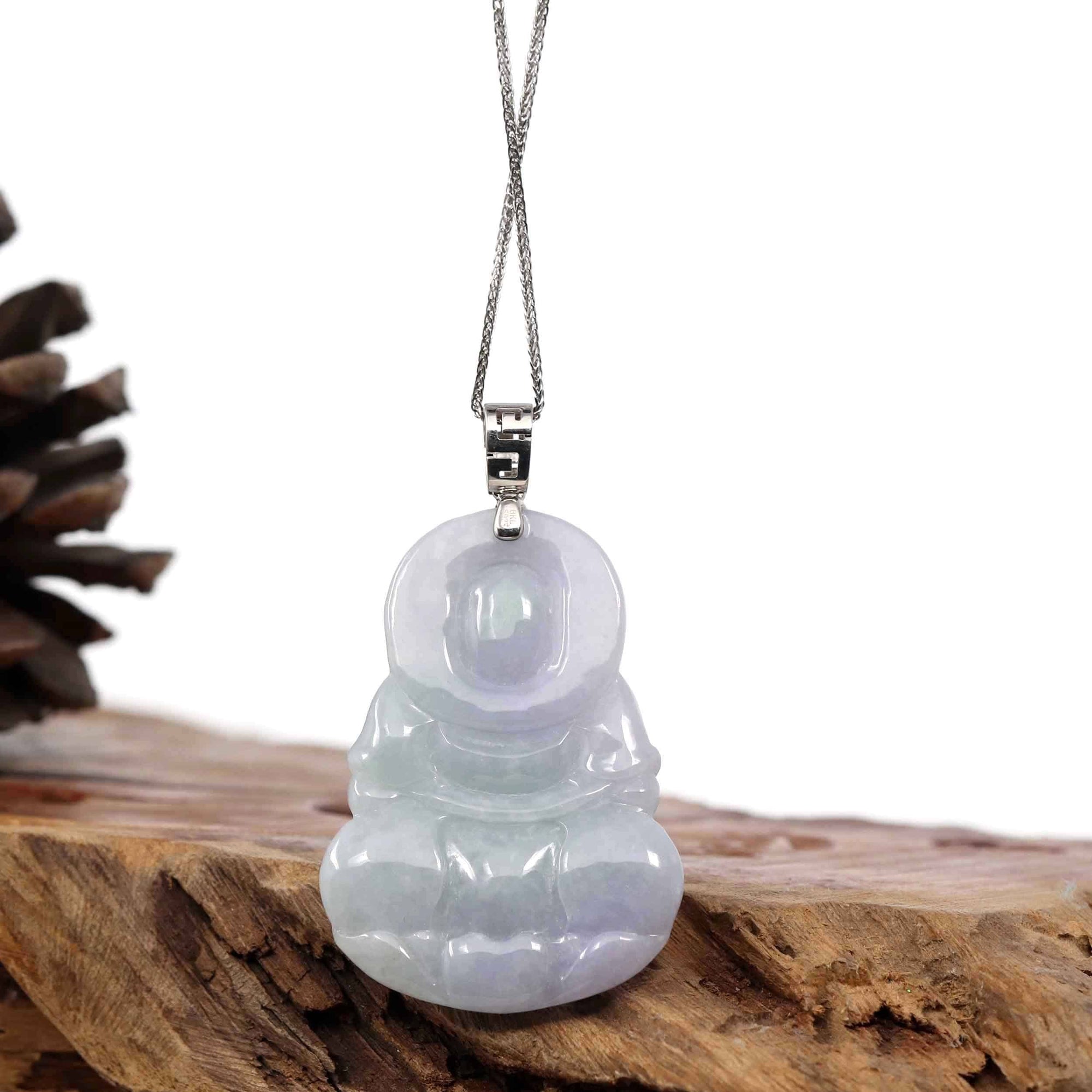 Baikalla Jewelry Jade Guanyin Pendant Necklace Copy of &quot;Goddess of Compassion&quot; Sterling Silver Genuine Burmese Jadeite Jade Guanyin Necklace With Good Luck Design