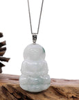 Baikalla Jewelry Jade Guanyin Pendant Necklace Copy of Copy of Copy of Copy of Copy of "Goddess of Compassion" Genuine Burmese Ice Blue Jadeite Jade Guanyin Necklace With Good Luck Design Sterling Silver Bail