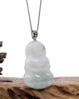 Baikalla Jewelry Jade Guanyin Pendant Necklace Copy of Copy of Copy of Copy of Copy of "Goddess of Compassion" Genuine Burmese Ice Blue Jadeite Jade Guanyin Necklace With Good Luck Design Sterling Silver Bail