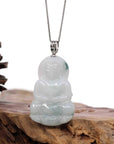 Baikalla Jewelry Jade Guanyin Pendant Necklace Copy of Copy of Copy of Copy of Copy of "Goddess of Compassion" Genuine Burmese Ice Blue Jadeite Jade Guanyin Necklace With Good Luck Design Sterling Silver Bail