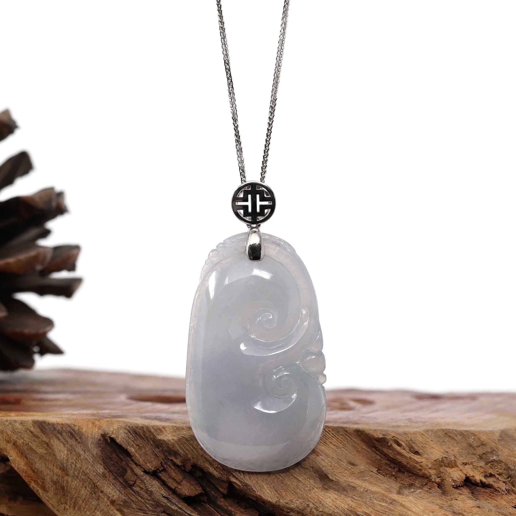 Baikalla Jewelry Jade Guanyin Pendant Necklace Copy of Copy of Copy of Genuine Lavender Jadeite Jade Ru Yi Pendant Necklace With Sterling Silver Bail