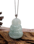 Baikalla Jewelry Jade Guanyin Pendant Necklace Copy of "Goddess of Compassion" Genuine Burmese Ice Blue Jadeite Jade Guanyin Necklace With Good Luck Design Sterling Silver Bail