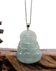 Baikalla Jewelry Jade Guanyin Pendant Necklace Copy of "Goddess of Compassion" Genuine Burmese Ice Blue Jadeite Jade Guanyin Necklace With Good Luck Design Sterling Silver Bail