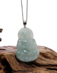 Baikalla Jewelry Jade Guanyin Pendant Necklace Copy of "Goddess of Compassion" Genuine Burmese Ice Blue Jadeite Jade Guanyin Necklace With Good Luck Design Sterling Silver Bail