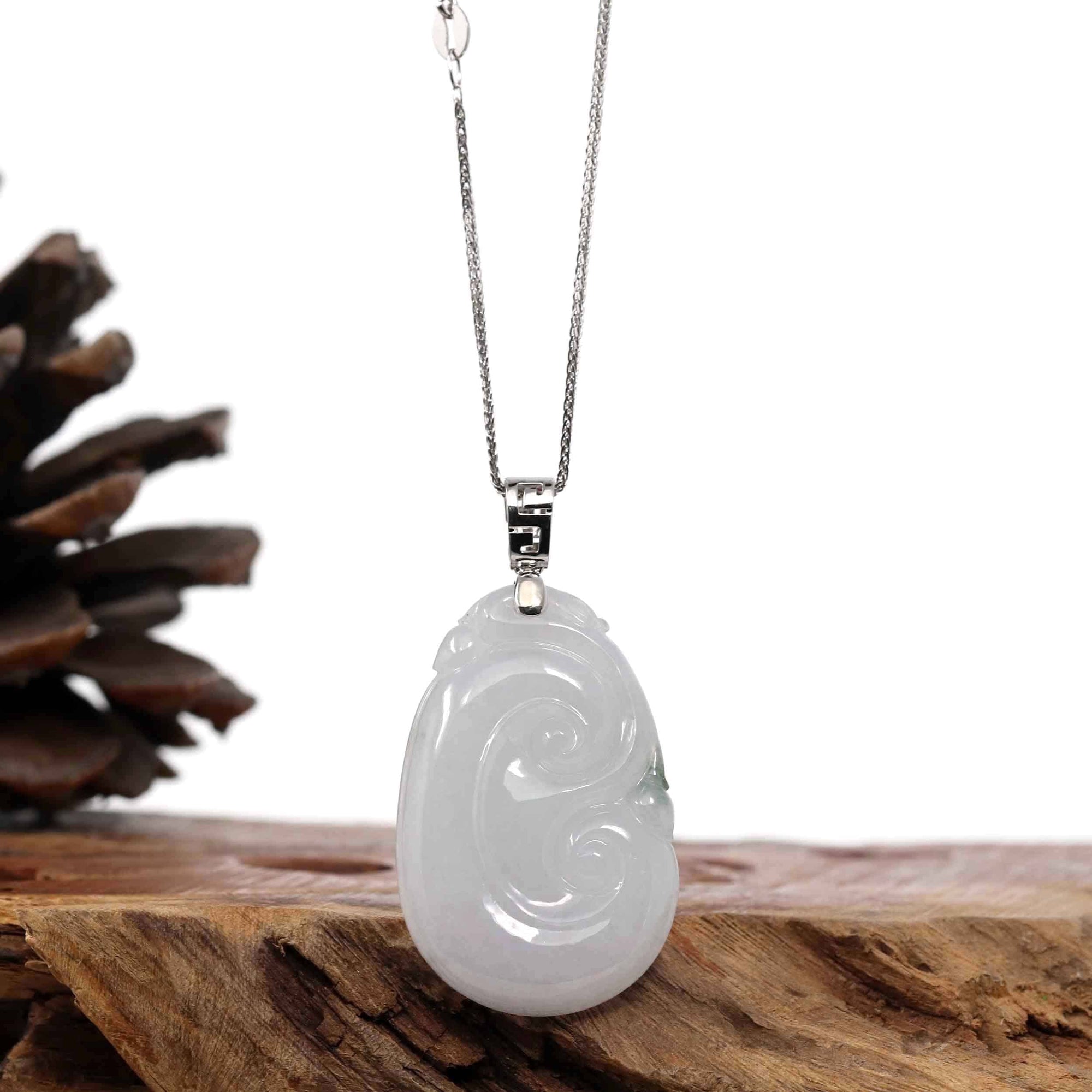 Baikalla Jewelry Jade Guanyin Pendant Necklace Copy of Genuine Lavender Jadeite Jade Ru Yi Pendant Necklace With Sterling Silver Bail