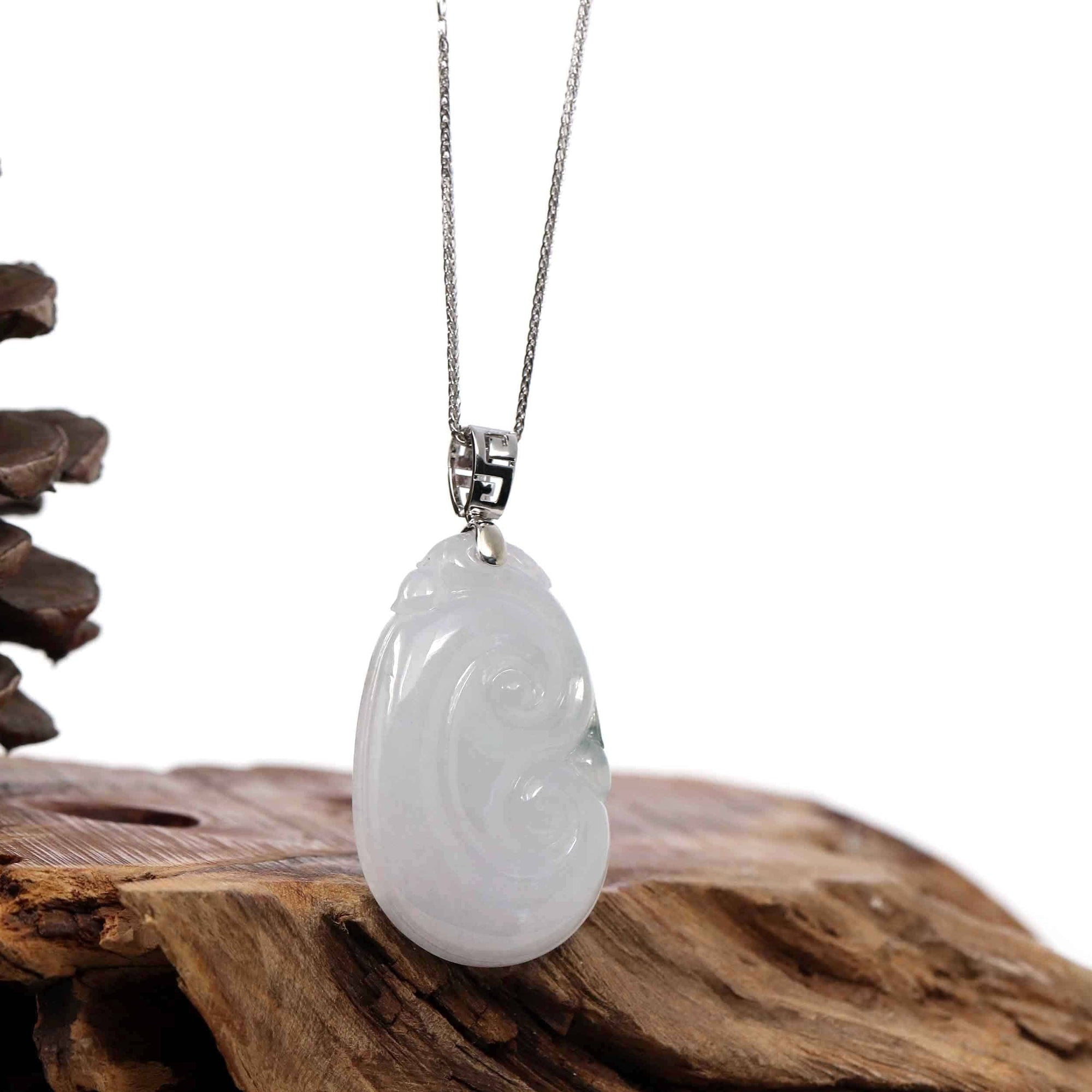 Baikalla Jewelry Jade Guanyin Pendant Necklace Copy of Genuine Lavender Jadeite Jade Ru Yi Pendant Necklace With Sterling Silver Bail