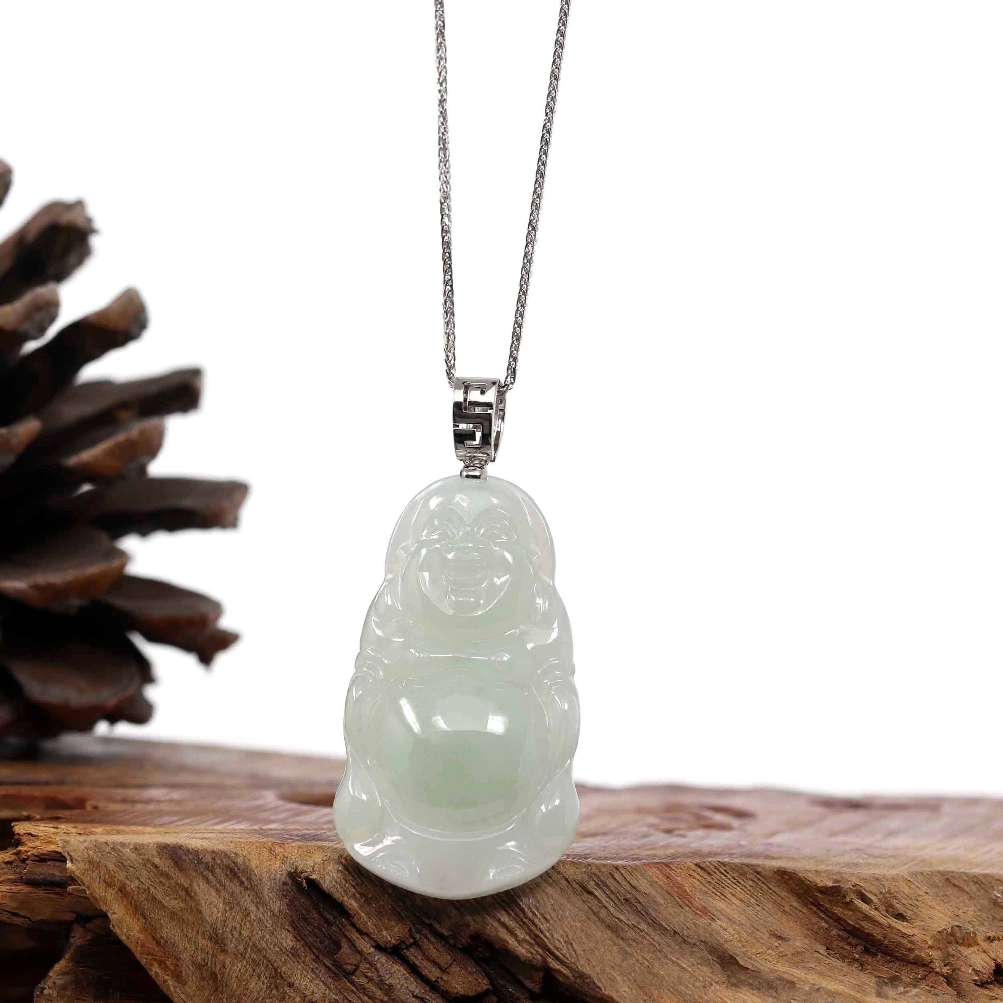 Baikalla Jewelry Jade Buddha Pendant Copy of Copy of Baikalla™ &quot;Standing Buddha&quot; Genuine Green Jadeite Buddha Pendant Necklace With Silver  Bail