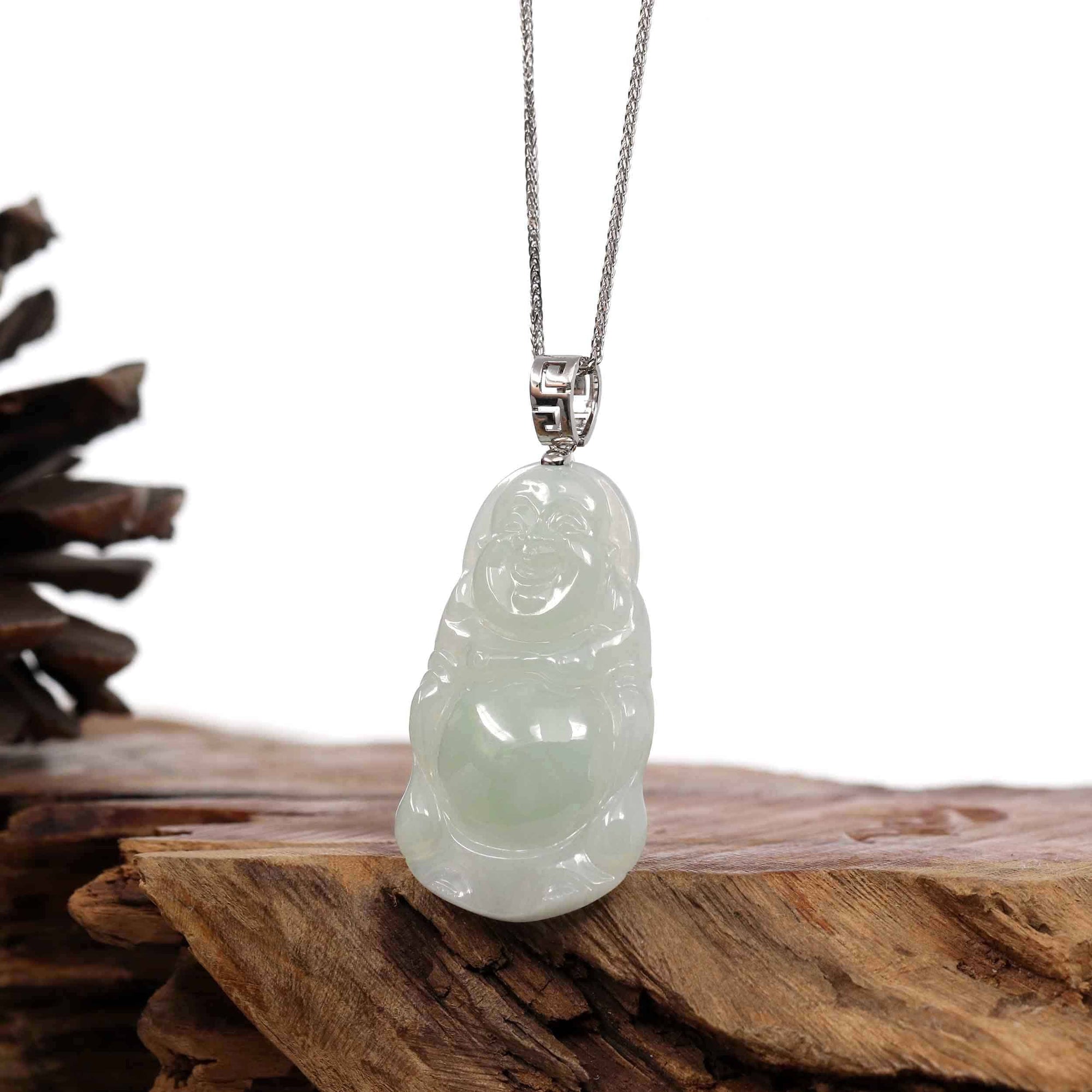 Baikalla Jewelry Jade Buddha Pendant Copy of Copy of Baikalla™ "Standing Buddha" Genuine Green Jadeite Buddha Pendant Necklace With Silver  Bail