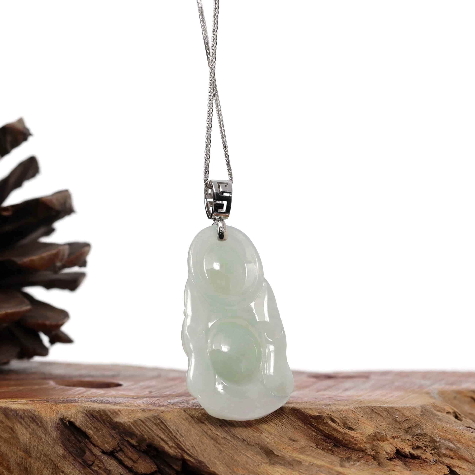 Baikalla Jewelry Jade Buddha Pendant Copy of Copy of Baikalla™ "Standing Buddha" Genuine Green Jadeite Buddha Pendant Necklace With Silver  Bail