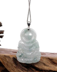 Baikalla Jewelry Jade Guanyin Pendant Necklace Copy of Copy of "Goddess of Compassion" Genuine Burmese Ice Blue Jadeite Jade Guanyin Necklace With Good Luck Design Sterling Silver Bail