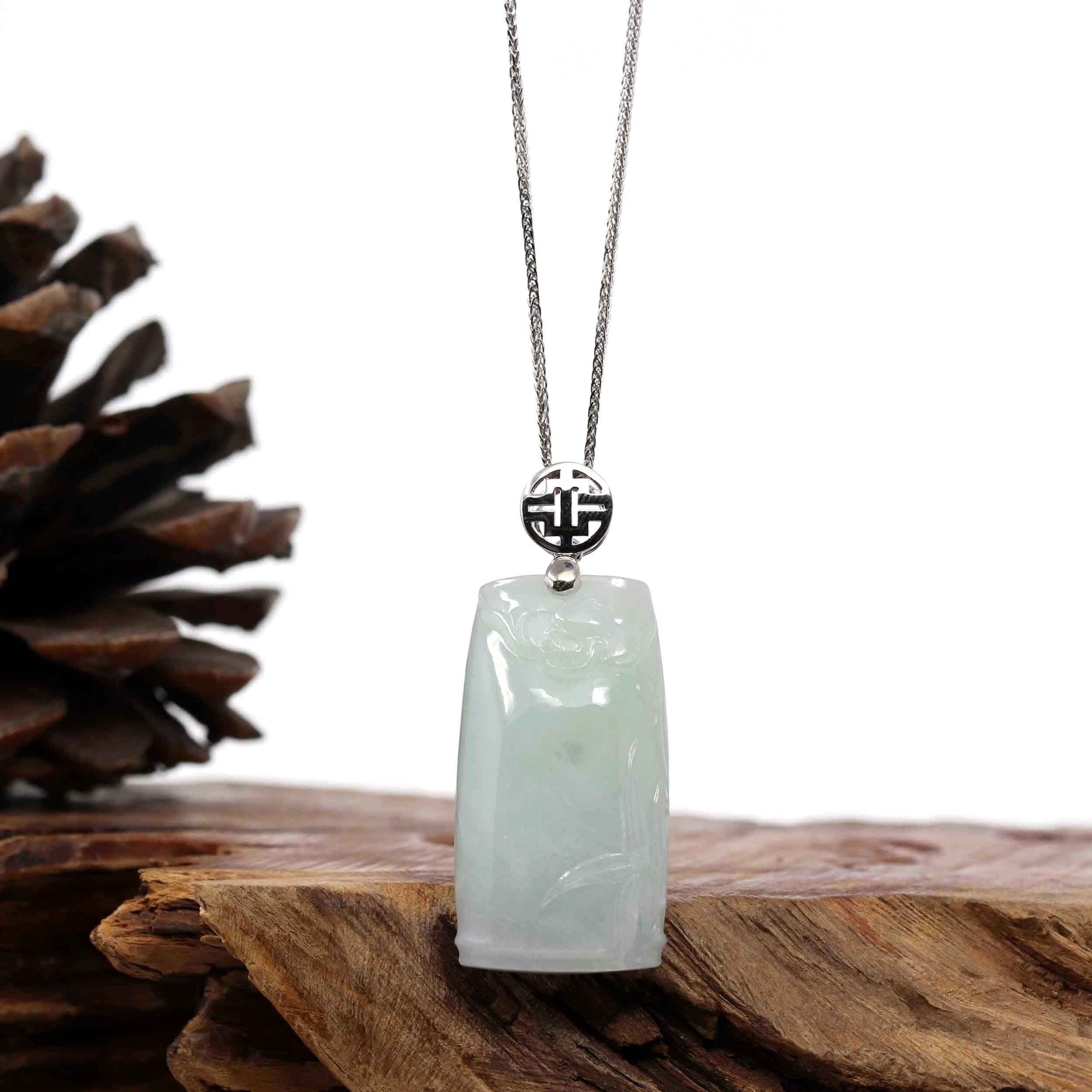 Baikalla Jewelry Jade Pendant Necklace Copy of Genuine Burmese Ice Blue-green Jadeite Jade Bamboo Pendant Necklace