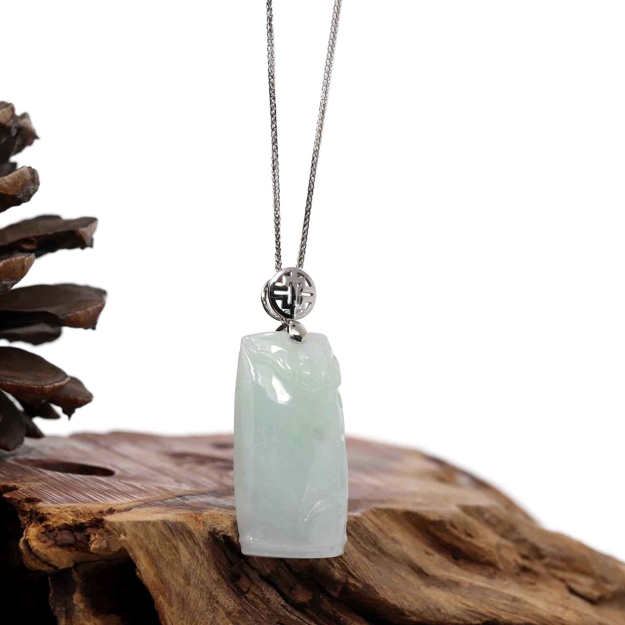 Baikalla Jewelry Jade Pendant Necklace Copy of Genuine Burmese Ice Blue-green Jadeite Jade Bamboo Pendant Necklace