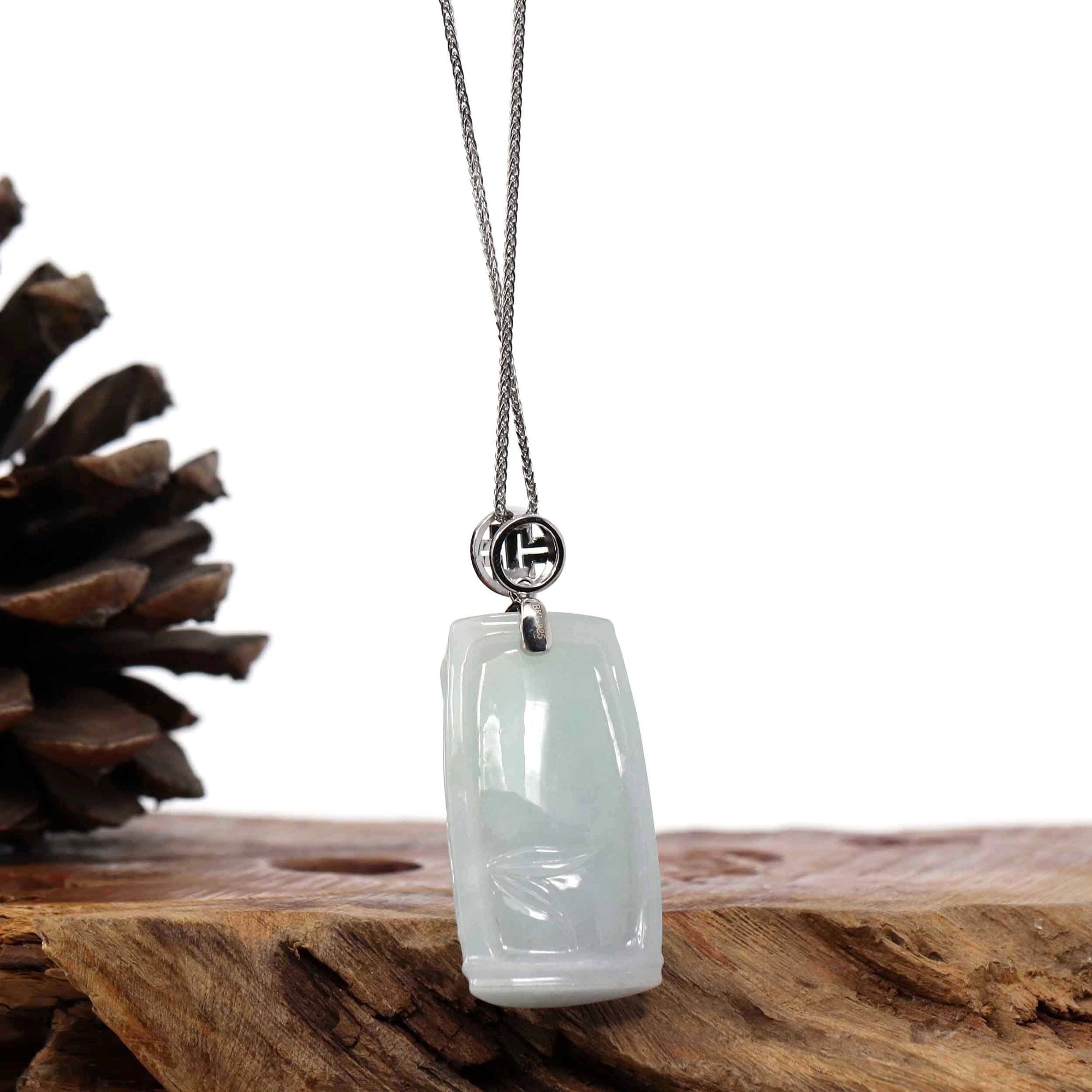 Baikalla Jewelry Jade Pendant Necklace Copy of Genuine Burmese Ice Blue-green Jadeite Jade Bamboo Pendant Necklace