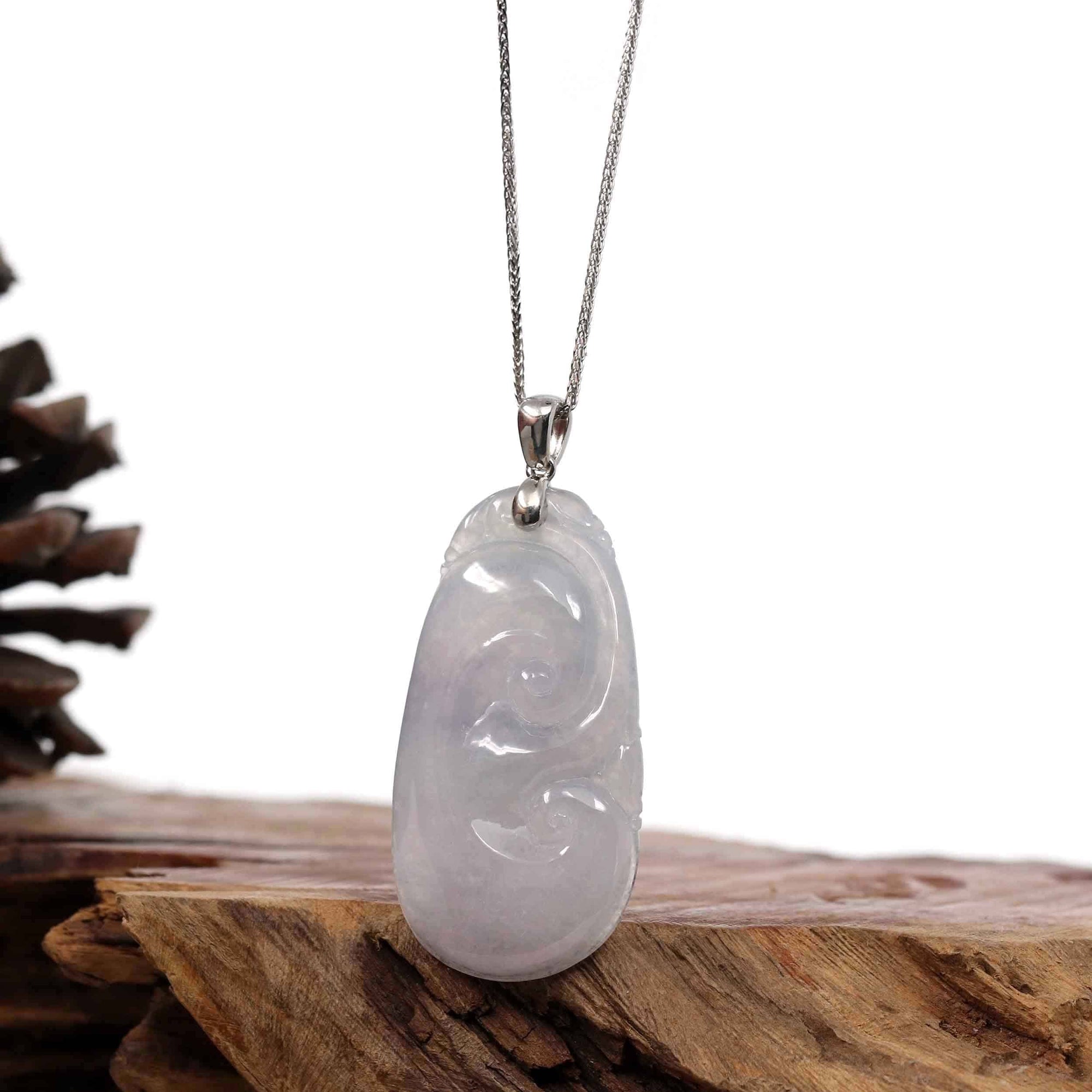 Baikalla Jewelry Jade Guanyin Pendant Necklace Copy of Copy of Genuine Lavender Jadeite Jade Ru Yi Pendant Necklace With Sterling Silver Bail