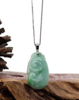 Baikalla Jewelry Jade Guanyin Pendant Necklace Copy of Copy of Copy of Natural Light Green Jadeite Jade Ru Yi Pendant Necklace With Sterling Silver Bail