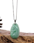 Baikalla Jewelry Jade Guanyin Pendant Necklace Copy of Copy of Copy of Natural Light Green Jadeite Jade Ru Yi Pendant Necklace With Sterling Silver Bail