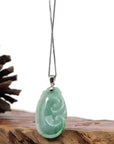 Baikalla Jewelry Jade Guanyin Pendant Necklace Copy of Copy of Copy of Natural Light Green Jadeite Jade Ru Yi Pendant Necklace With Sterling Silver Bail