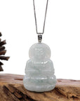 Baikalla Jewelry Jade Guanyin Pendant Necklace Copy of Copy of Copy of Copy of "Goddess of Compassion" Genuine Burmese Ice Blue Jadeite Jade Guanyin Necklace With Good Luck Design Sterling Silver Bail