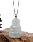 Baikalla Jewelry Jade Guanyin Pendant Necklace Copy of Copy of Copy of Copy of "Goddess of Compassion" Genuine Burmese Ice Blue Jadeite Jade Guanyin Necklace With Good Luck Design Sterling Silver Bail