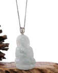 Baikalla Jewelry Jade Guanyin Pendant Necklace Copy of Copy of Copy of Copy of "Goddess of Compassion" Genuine Burmese Ice Blue Jadeite Jade Guanyin Necklace With Good Luck Design Sterling Silver Bail