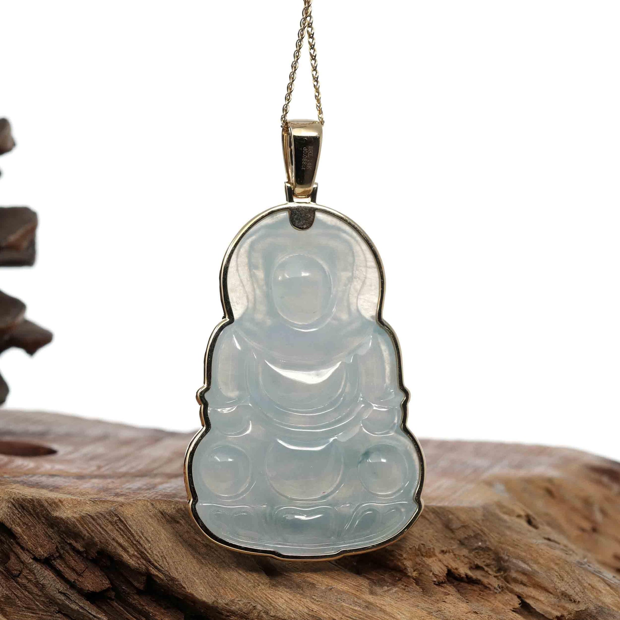 Baikalla Jewelry Jade Guanyin Pendant Necklace Copy of Baikalla 14k "Goddess of Compassion" Genuine Burmese Jadeite Jade Guanyin Necklace With Good Luck Design