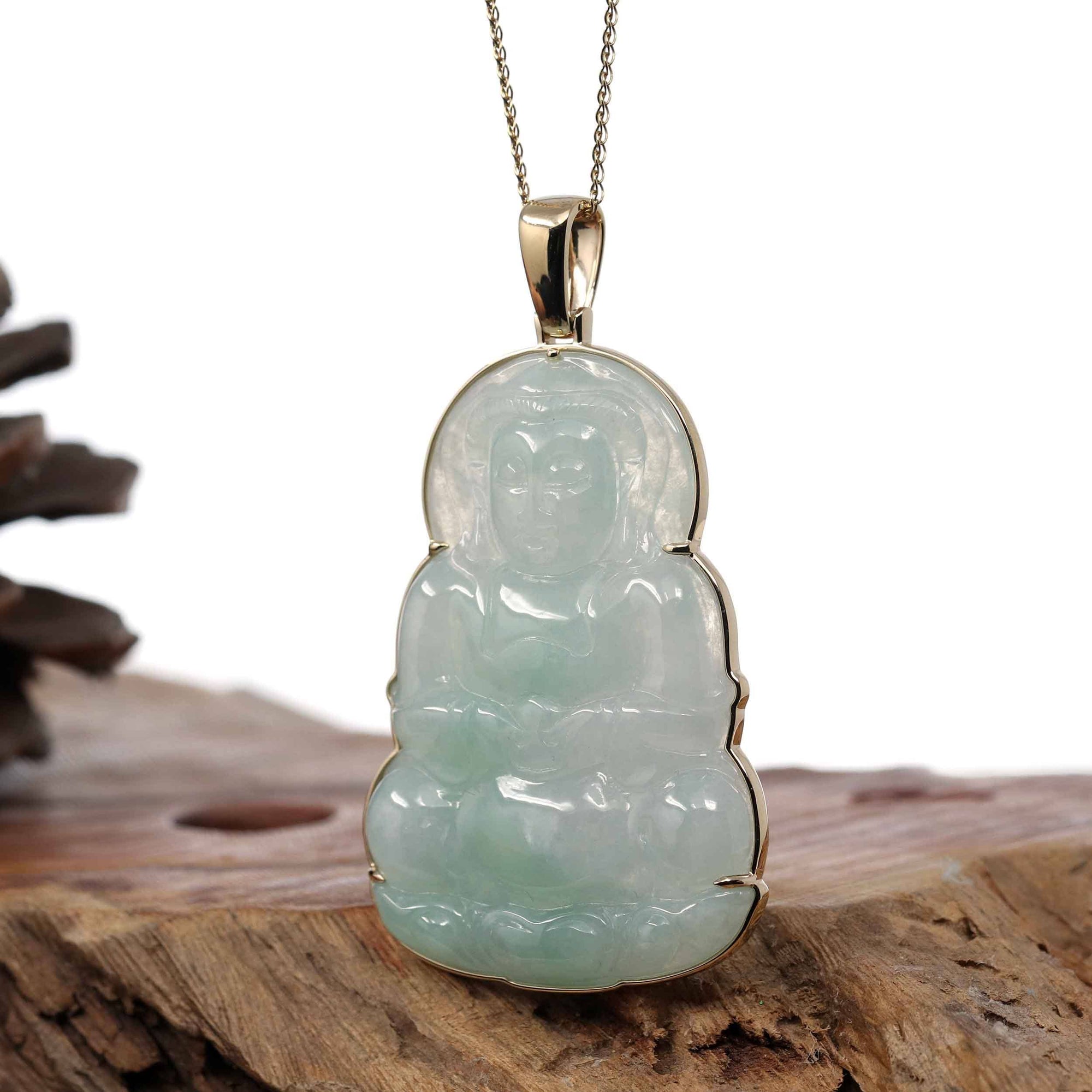 Baikalla Jewelry Jade Guanyin Pendant Necklace Copy of Baikalla 14k &quot;Goddess of Compassion&quot; Genuine Burmese Jadeite Jade Guanyin Necklace