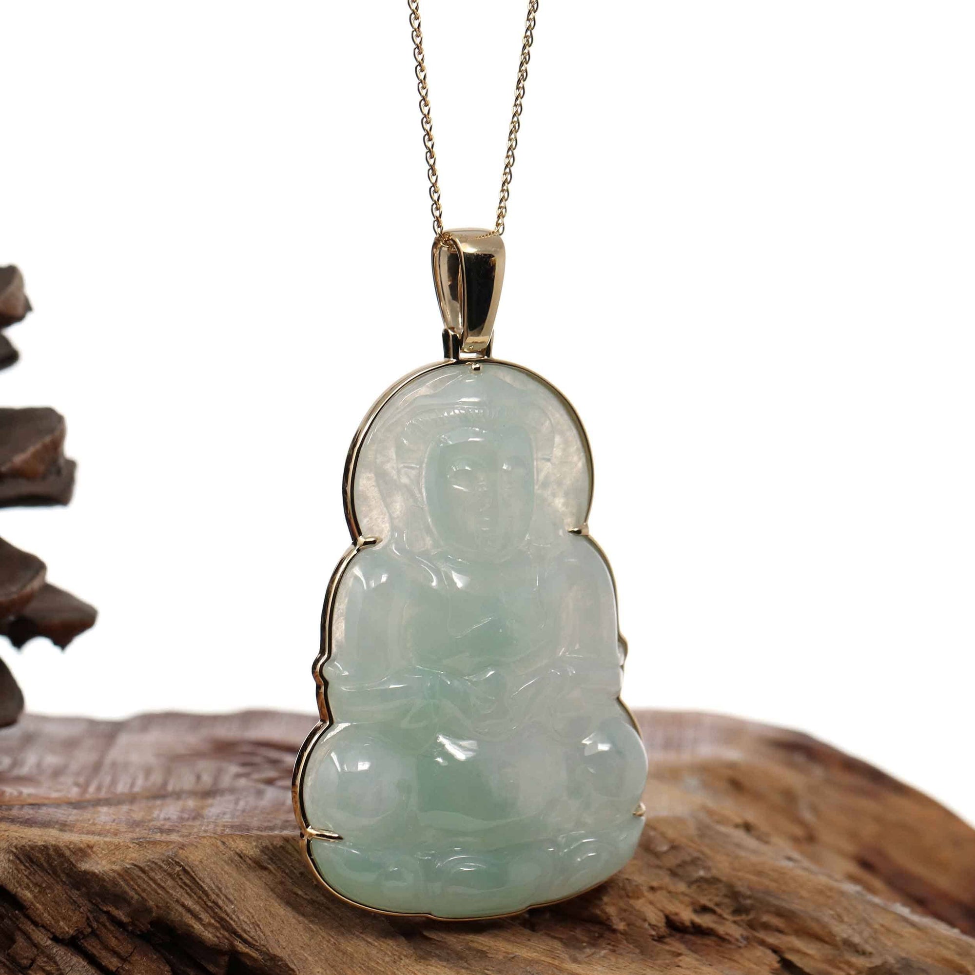 Baikalla Jewelry Jade Guanyin Pendant Necklace Copy of Baikalla 14k &quot;Goddess of Compassion&quot; Genuine Burmese Jadeite Jade Guanyin Necklace