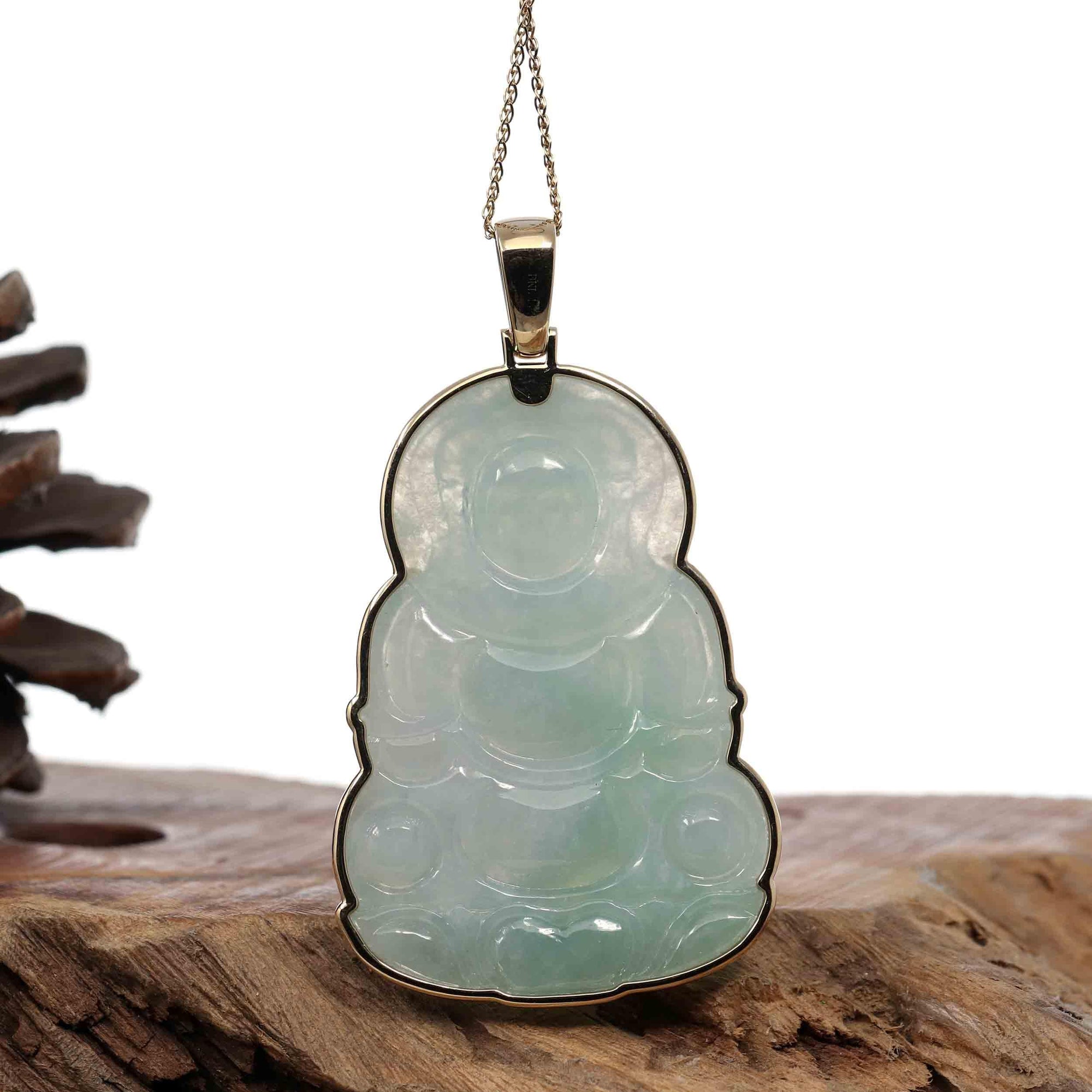 Baikalla Jewelry Jade Guanyin Pendant Necklace Copy of Baikalla 14k "Goddess of Compassion" Genuine Burmese Jadeite Jade Guanyin Necklace