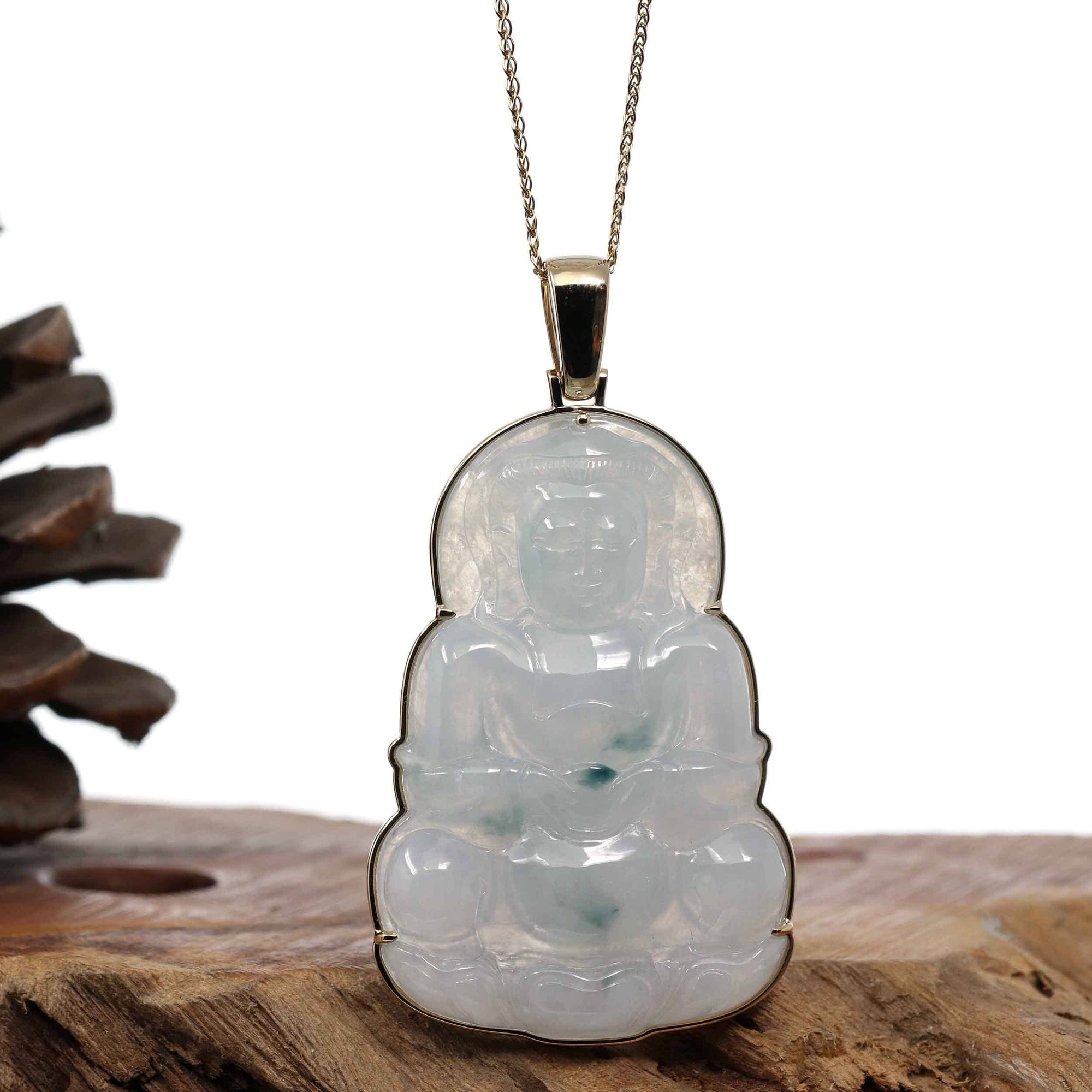 Baikalla Jewelry Jade Guanyin Pendant Necklace Nylon String Necklace Copy of Baikalla 14k &quot;Goddess of Compassion&quot; Genuine Burmese Jadeite Jade Guanyin Necklace With Good Luck Design